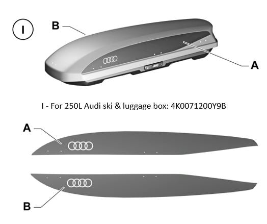 Audi ski and luggage box decals. Glacier white, 250L