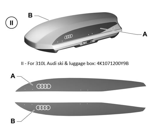 Audi ski and luggage box decals. Glacier white, 310L