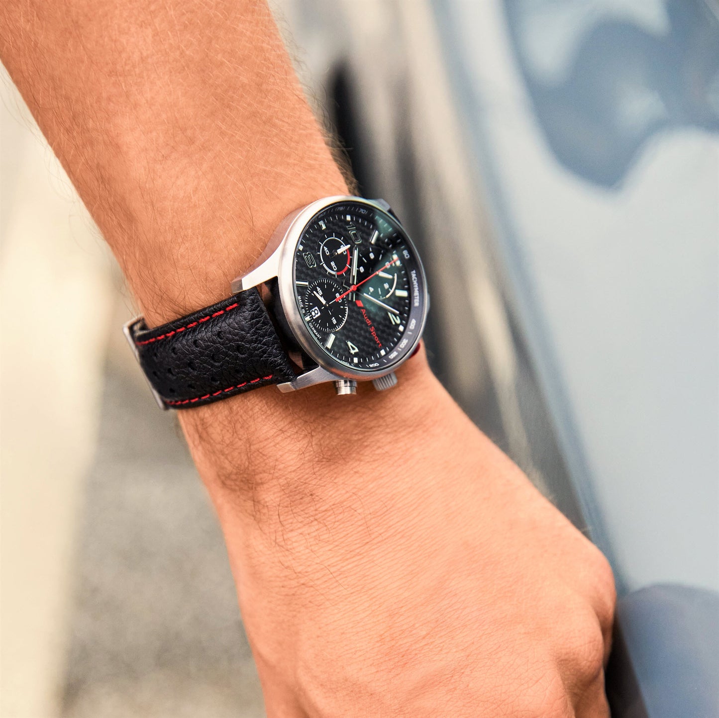 Audi Sport Chronograph carbon, mens, silver