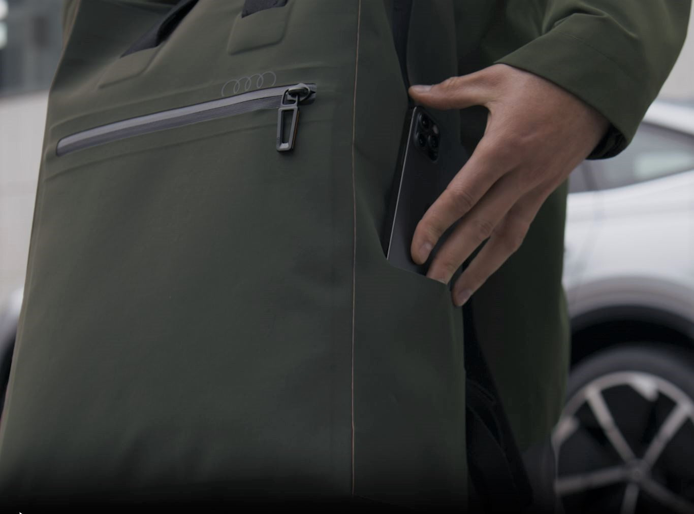 Audi premium backpack, olive green.