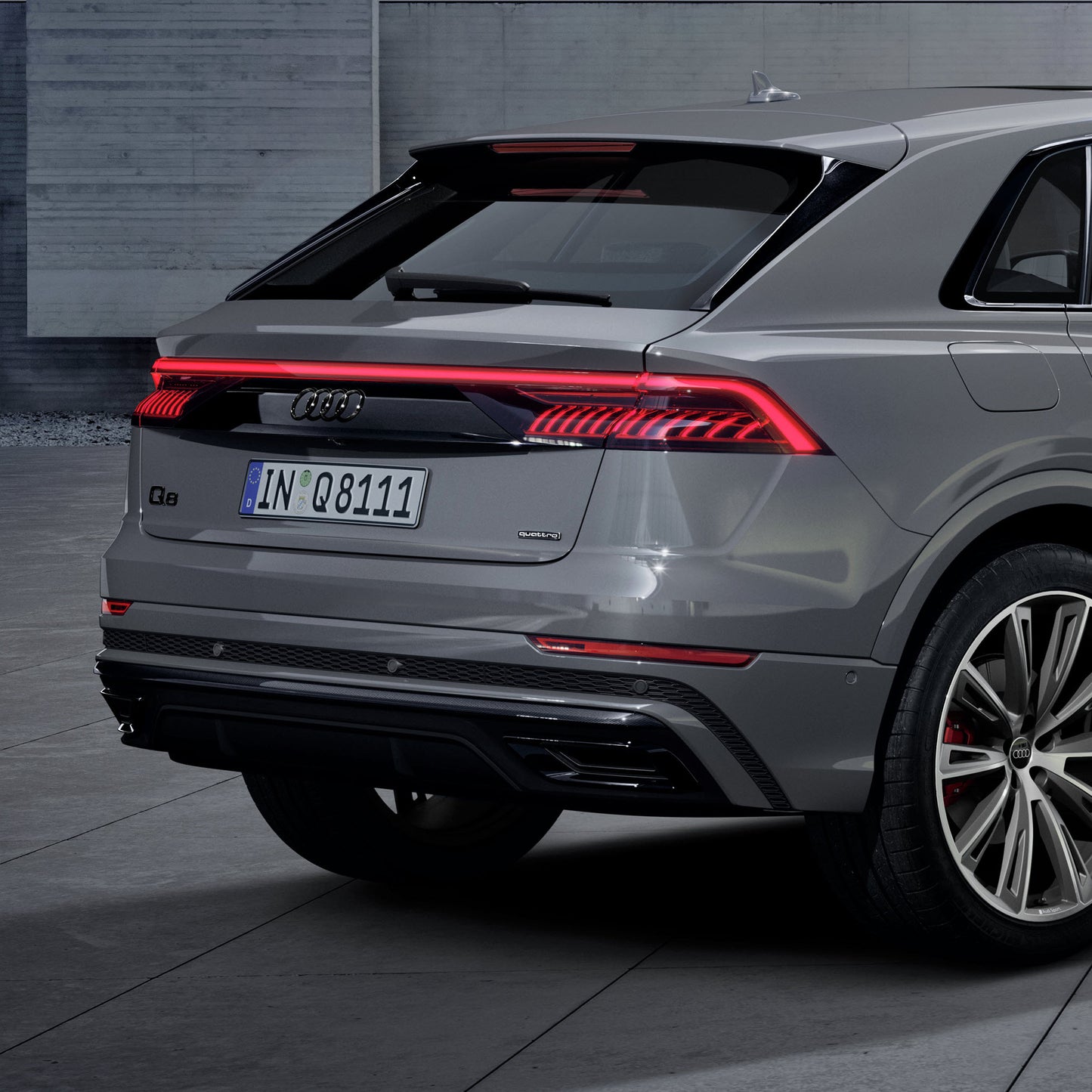 Q8 Model name, rear. Black