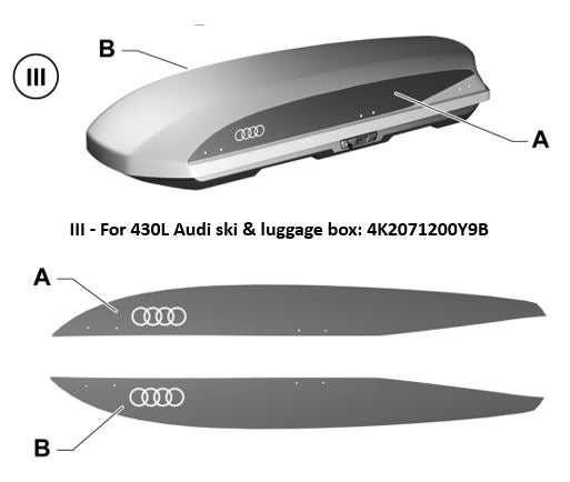 Audi ski and luggage box decals. Glacier white, 430L